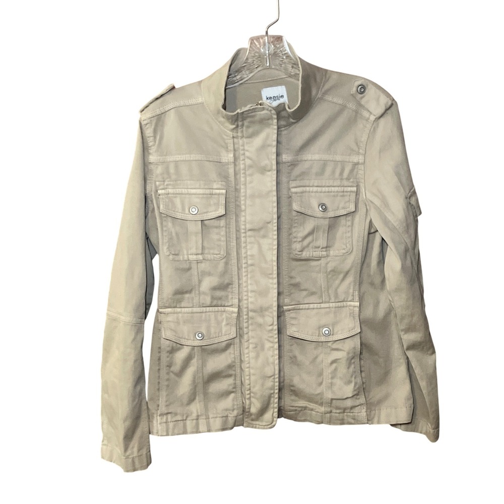 Kensie Jeans Utility Jacket Women's Size M Tan Khaki Military Safari Cargo